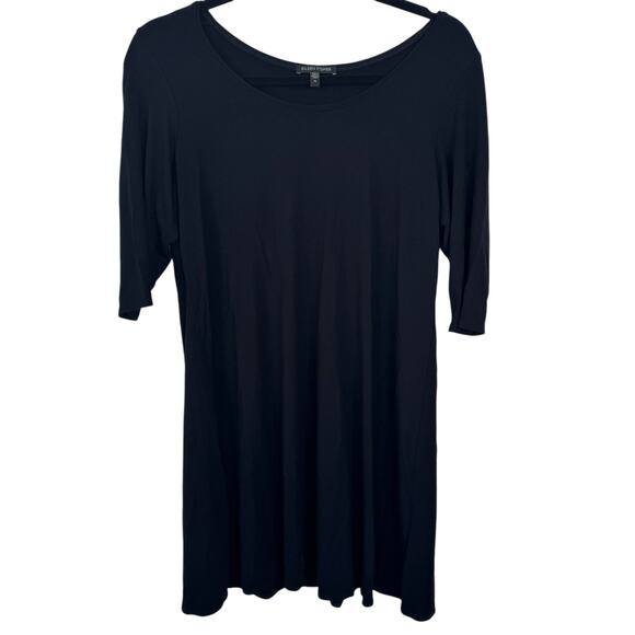 Eileen Fisher Tunic Top 3/4 Sleeve Round Neck Pullover Black Stretch Size Medium - Picture 2 of 7